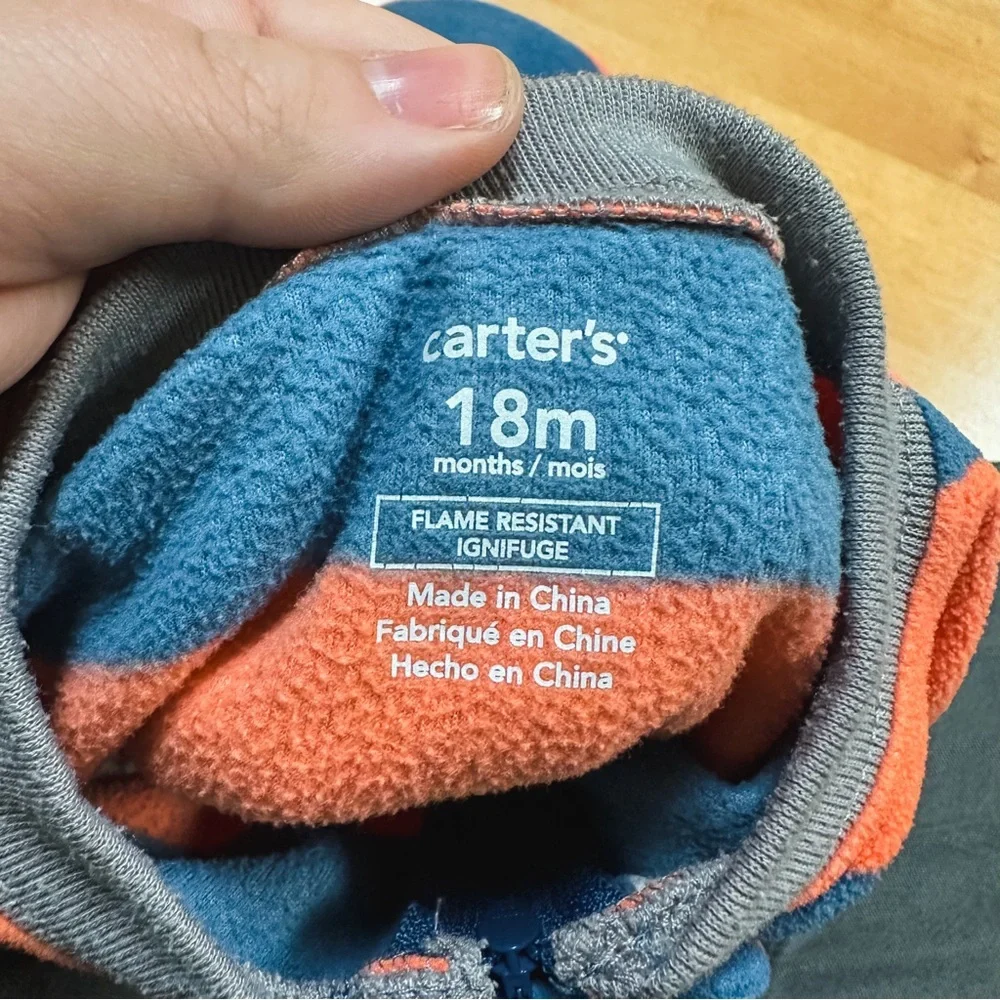 Carters Orange & Blue Striped Fleece “Best Brother” Footie Pajamas Size 18M